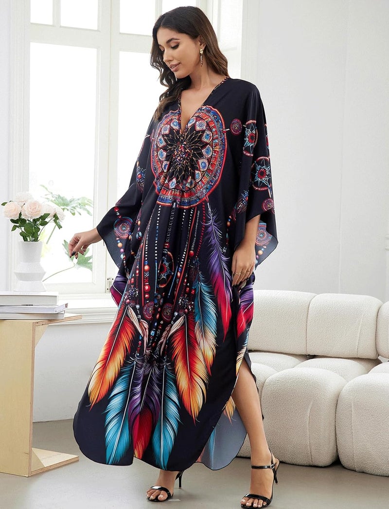 KECVOT Kaftan Dresses for Women Plus Size Batwing Sleeve Caftans Long Bathing Suit Cover Up Maxi Beach Dress Loungewear - Image 2